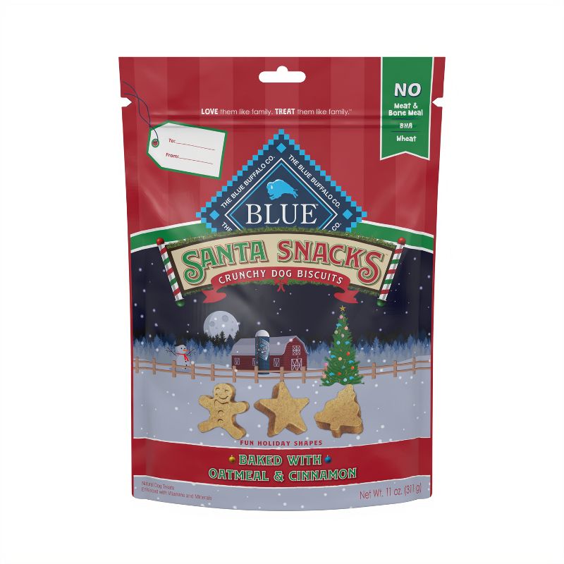 Blue Buffalo Santa Snacks Natural Crunchy Dog Treat Biscuits Oatmeal &#38; Cinnamon Treats - 11oz - Christmas, 1 of 8