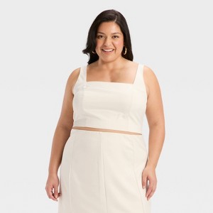 Women's Satin Tank - A New Day™ Cream - 1 of 3