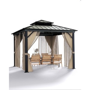 10x10 Ft Hardtop Gazebos with Heavy Duty Double Roof, Nettings and Curtains - 1 of 4