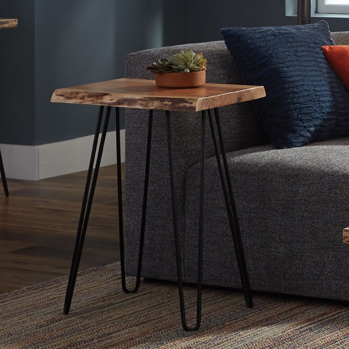 Alaterre Furniture 20" Hairpin Natural Brown Live Edge End Table Metal And Wood - thumbnail 8