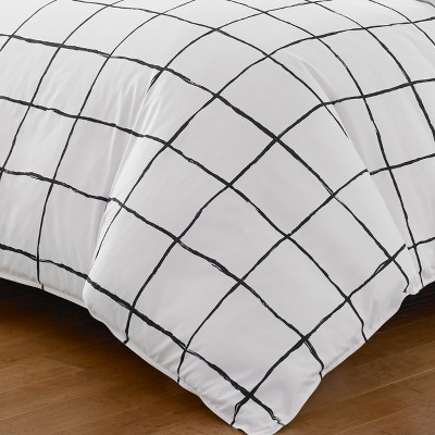 Twin White and Black Microfiber Geometric Duvet Cover Set