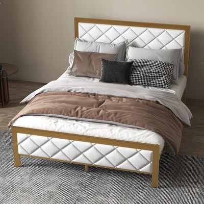 Whizmax Bed Frame, Metal Bed Frame With Upholstered Velvet Headboard ...