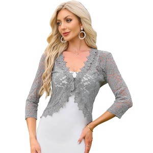 INSPIRE CHIC Women's Floral Lace Evening 3/4 Sleeves Formal Elegant Bolero Cardigan - 1 of 4