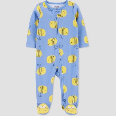 Image of Carter's Just One You®️ Baby Girls' Lemon Bee Footed Pajama - Yellow/Blue 3M