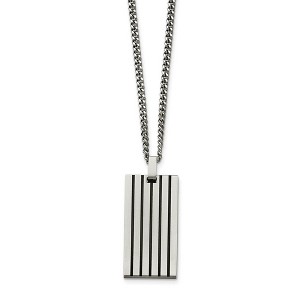Black Bow Jewelry Black Rubber Striped Brushed Stainless Steel Dog Tag Necklace, 22 Inch - 1 of 4