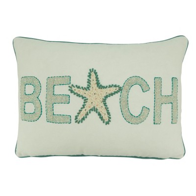 Saro Lifestyle Down Filled Throw Pillow with Beach Design, 14"x20", Off-White