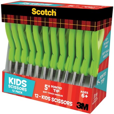 Scotch Soft Touch Pointed Kids Scissors, 5 Inches, Stainless Steel Blade, pk of 12