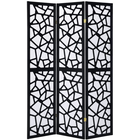 4 Panel Black Floral Accented Screen Room Divider With Wood Frame And Shoji  Paper : Target