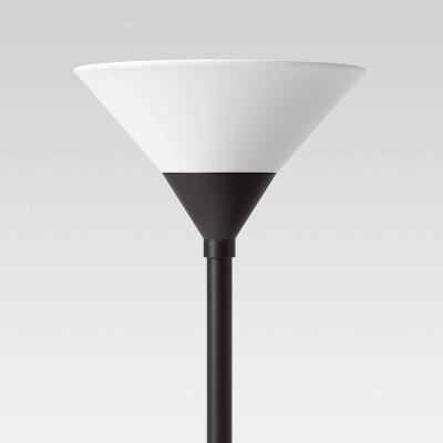 Slate Black Metal Torchiere Floor Lamp with Glass Shade