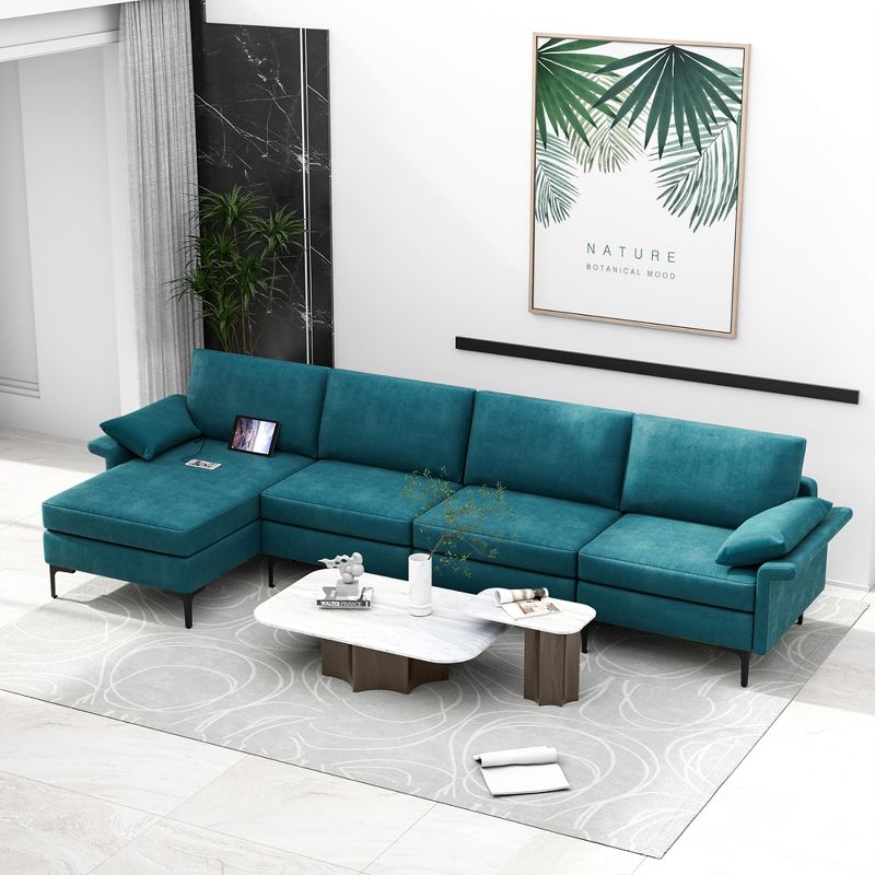 Costway Modern Modular L-shaped Sectional Sofa w/ Reversible Chaise & 4 USB Ports, 2 of 11