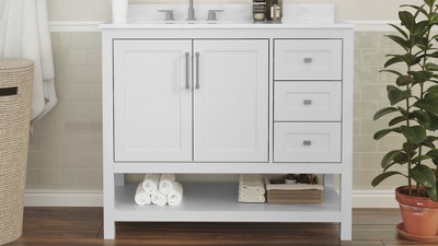Vivien 42" White Composite Bathroom Vanity with Carrara Marble Top