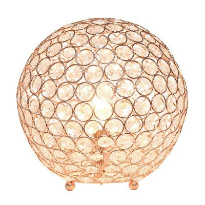 10" Rose Gold Crystal Ball Table Lamp with Steel Frame
