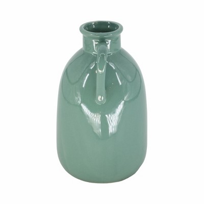 Dark Sage Ceramic Vase with Dual Handles, 10"