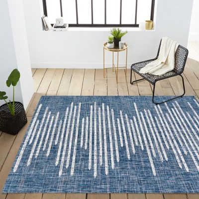 Bohemian Blue Stripe Washable Synthetic Rug - 3' x 5'
