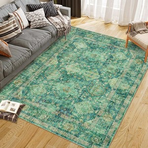 Retro Area Rugs Vintage Oriental Distressed Washable Boho Thin Low Pile Rugs for Living Room - 1 of 4