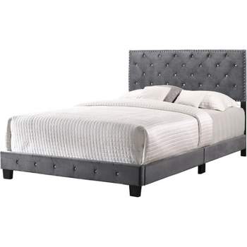 Glory Furniture Suffolk Velvet Upholstered Queen Bed in Gray
