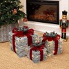 LuxenHome 3-Piece Frosted Faux Cedar Branch Giftbox Holiday Decoration Set with Battery Operated Lights Silver - 4 of 4