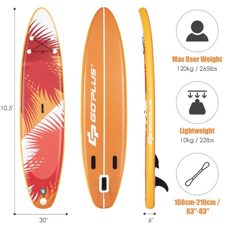 Costway 10.5' Inflatable Stand Up Paddle Board Surfboard W/ Aluminum Paddle Pump, 2 of 11