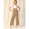 Allegra K Women's High Waist Wide Leg Belted Button Long Overalls Jumpsuit - 3 of 4