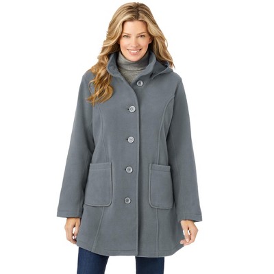 Woman Within Hooded A-Line Fleece Coat