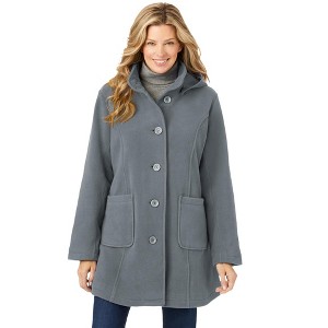 Woman Within Hooded A-Line Fleece Coat - 1 of 4