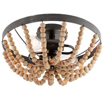Boho Driftwood 17'' Brown Beaded Semi-Flush Ceiling Lamp