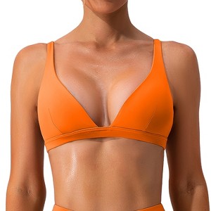 NPolar "Women’s Deep V-Neck Sports Bra with U-Back, Padded Strappy Crop, Removable Pads for Gym & Yoga" Small Orange - 1 of 4