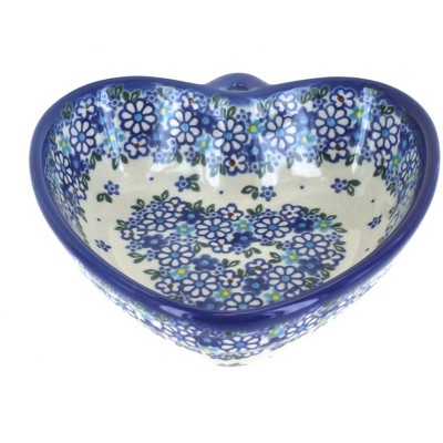 Blue Rose Polish Pottery Daisy Maze Heart Bowl