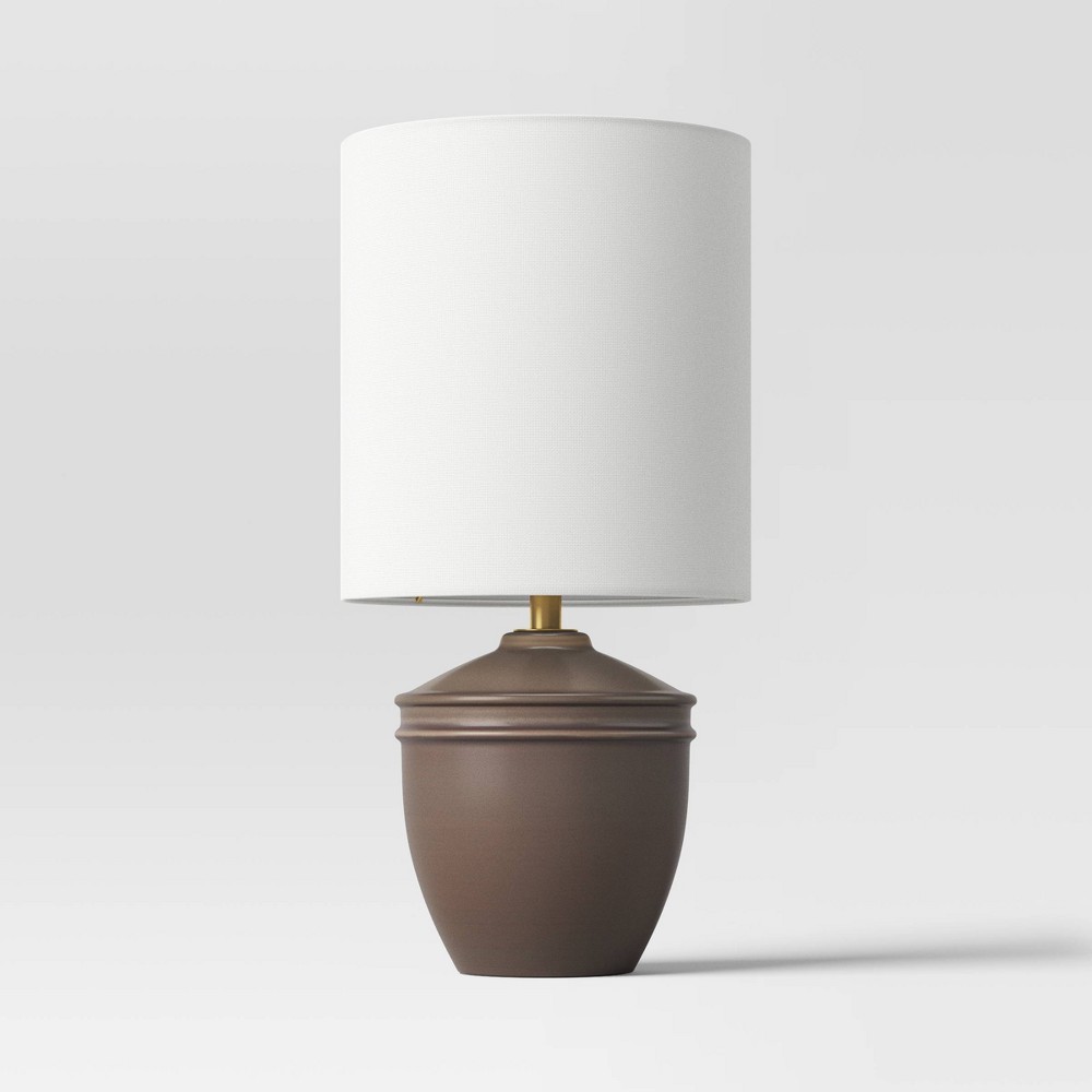Mini Ceramic Table Lamp Dark Gray - Threshold™: Ribbed Base, White Drum Shade, No Bulbs Included