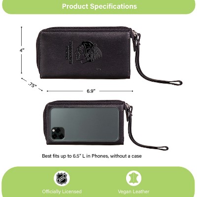 Evergreen NHL Chicago Blackhawks Black Leather Women's Wristlet Wallet Officially Licensed with Gift Box