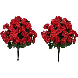 Artificial Lavender Begonia Ball Trees, 2 Set of 23'' UV Resistant Fake Evergreen Shrubs Bushes Plants with Ground Spike for Front Porch Garden - 1 of 4