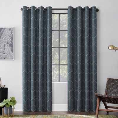 96"x52" Elkay Woven Geometric Pattern Total Blackout Grommet Curtain Panel Teal - Scott Living