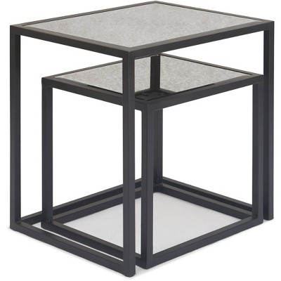 Set of 2 Gramercy Square Mirrored Accent Tables Black - Finch