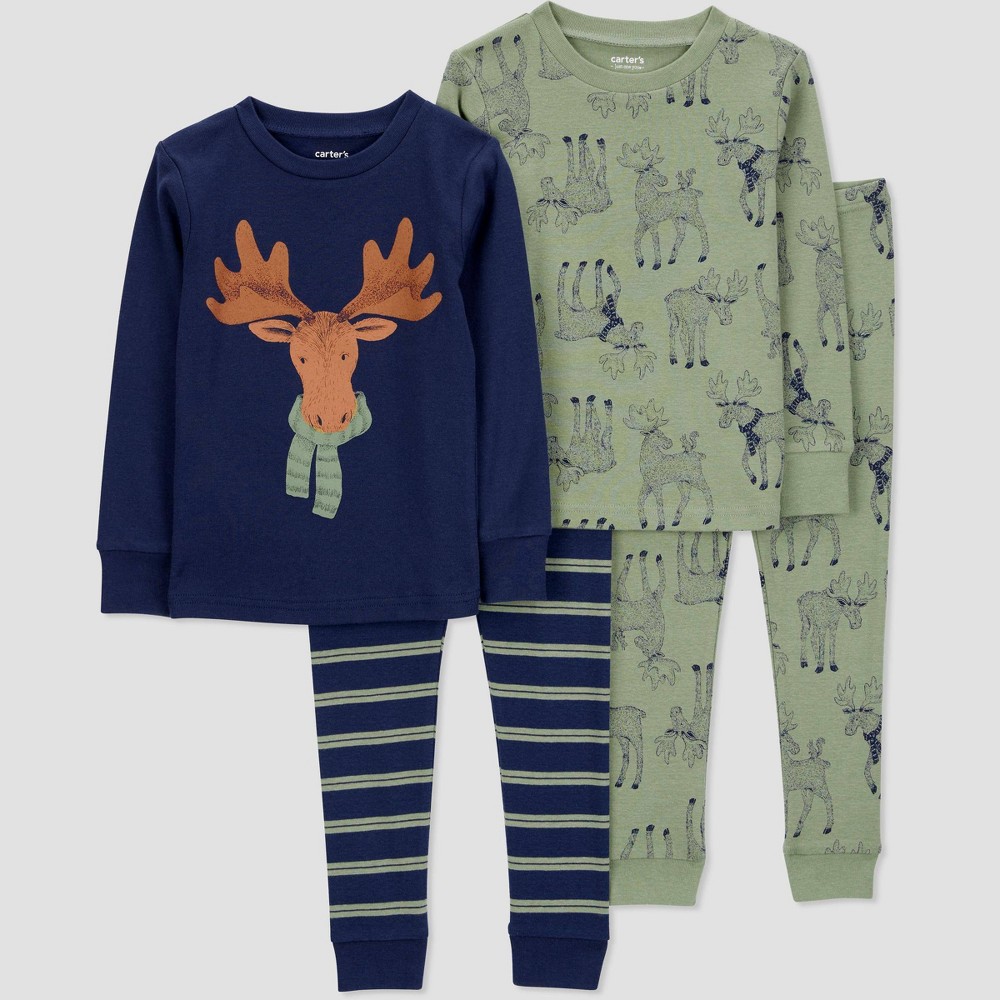 Long Sleeve PJ Set - Moose on Green