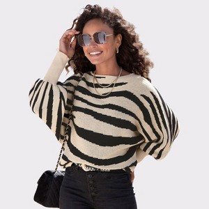 Women's Bishop Sleeve Zebra Sweater - LASCANA - 1 of 4