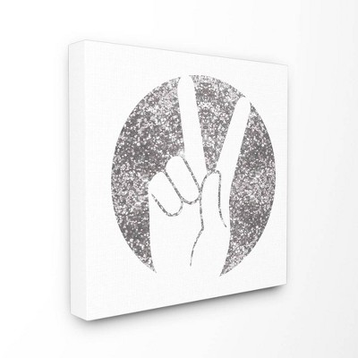 7"x0.5"x17" Peace Hand Silhouette Silver Stretched Canvas Wall Art - Stupell Industries