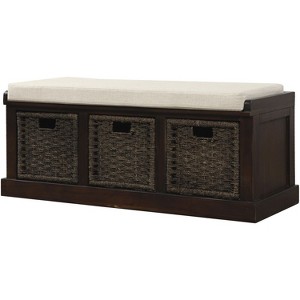 NicBex Shoe Rack Bench Shoe Storage Organizer Rustic Storage Bench with 3 Removable Rattan Basket for Entryway Bedroom, Blue - 1 of 4