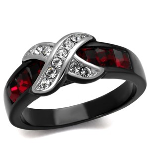 Slickblue Women's Stainless Steel Ring, 3mm Siam Red Synthetic Crystal, IP Gold or Two-Tone Black Finish, Size 5-10 - 1 of 4
