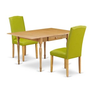 HomeStock 3-Piece Natural Brown Oak Finish Rectangular Solid Wood Top with Dropleaf Dining Table Set - 1 of 4