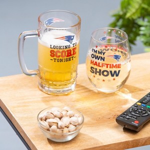 Evergreen New England Patriots, Stemless 17OZ Wine & Beer 16 OZ Gift Set - 1 of 4