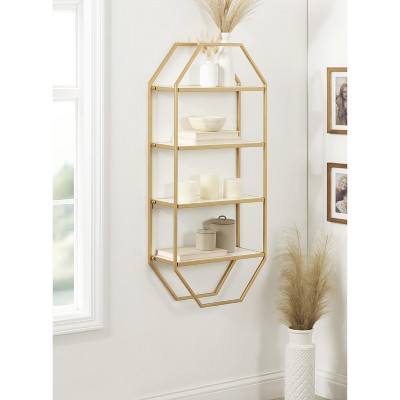 Adella White and Gold Floating Wall Shelf, 41" x 18.3"