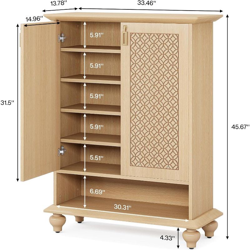 Tribesigns 6-tier Shoe Cabinet with Solid Wood Legs, Farmhouse Shoe Storage Organizer with Door and Removable Shelf for Entryway Closet Hallway, 3 of 9