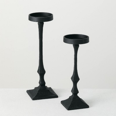 Sullivans Set Of 2 Pillar Iron Candle Holders 14.5"H & 12"H Black