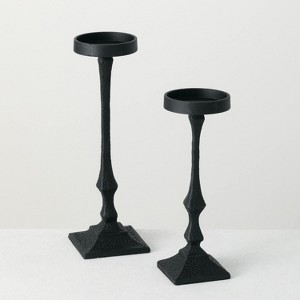 Sullivans Set Of 2 Pillar Iron Candle Holders 14.5"H & 12"H Black - 1 of 4
