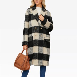 Womens Long Coats Brushed Flannel Plaid Double Breasted Trench Coat Windproof Lapel Thick Faux Woolen Coats Winter Warm Coats Long Outwear - 1 of 4
