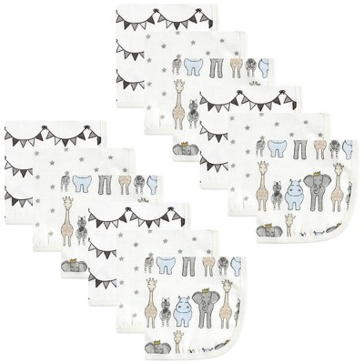 Image of Hudson Baby Infant Boy Cotton Muslin Washcloths, Royal Safari, One Size