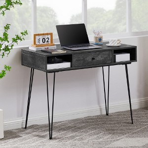 VECELO 39.3" Computer Desk Home Office Work Table with Drawers Study Writing Table Black/Brown/Gray - 1 of 4