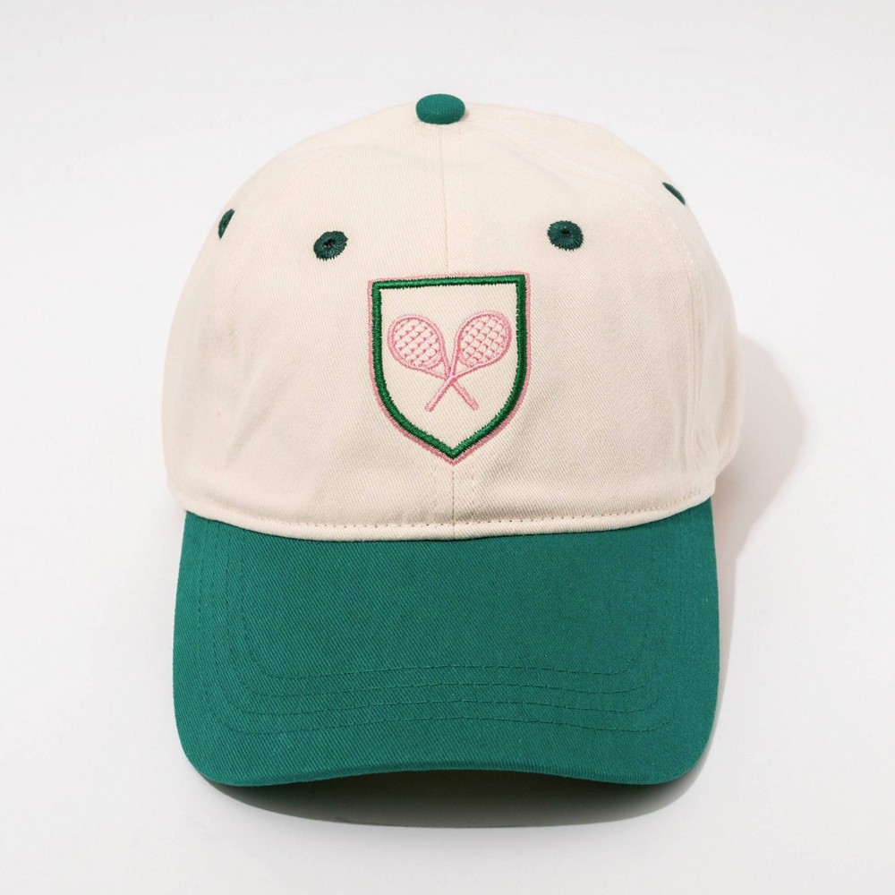 Tennis Hat - Frasier Sterling Cream/Green: Adjustable Cotton Baseball Hat