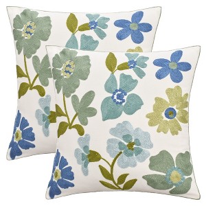REGALWOVEN HMETOL Floral Embroidery Pattern Soft Cotton Canvas Pillow Cases 18 x 18 Inch Set of 2 - 1 of 4