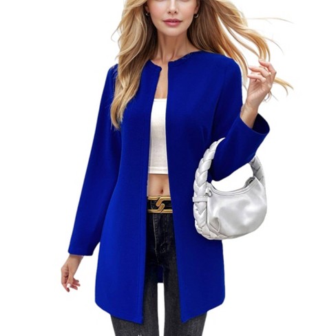 Amaryllis Women aos Open Front Long Blazer Jacket Lightweight Casual Layering Piece Versatile Chic Design Medium Royal Target